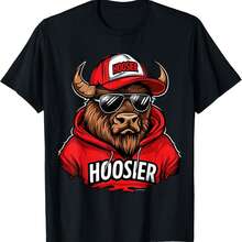 Cool Hoosier Guy Bison Throwback Retro Souvenir T-Shirt - 黑色4 - 查看 1