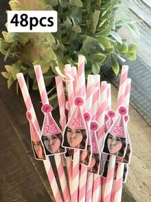 1/12/24/48支装定制人脸印花纸吸管，个性化人脸吸管，适用于单身派对、生日派对装饰、女友生日派对装饰，多功能、高品质、个性化，是送给她、男友、朋友的理想礼物，也适用于茶室、家居、花园、办公室、周年纪念日、情人节、母亲节、生日、父亲节、毕业典礼、婚礼、乔迁之喜等场合，定制饮具 - 彩色 - 查看 15