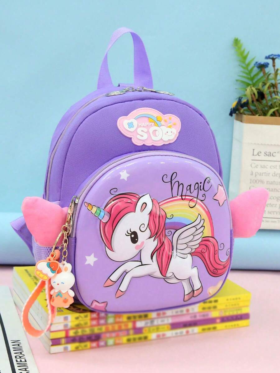 1pc Cute Cartoon Backpack For Elementary And Middle School Girls, Lightweight Little Horse Pattern Design, Reduces Burden, With Rabbit Pendant, Essential For Back To School Season