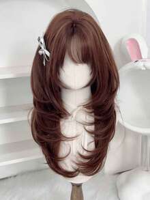 Synthetic Wig Long Straight Layered Wig Brown 26 Inch Wig With Bangs Daily Women Party Cosplay Wig Fashion Heat Resistant Wig, Halloween - Brown - View 3