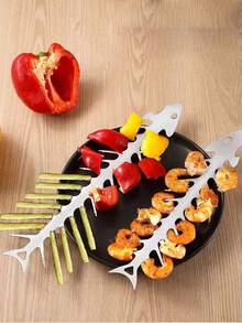 1pc Stainless Steel Fish Bone Shaped Barbecue Skewer, Outdoor Camping Grilling Meat Kebab Tool - Fishbone Shape - View 5