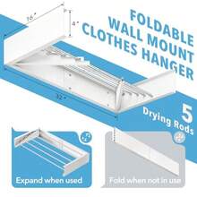 Tendedero de pared de 32 pulgadas para ropa tendedero para lavandería perchero de pared color blanco - Blanco - Ver 1