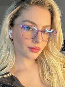 1副TR90圆形女士眼镜，可爱优雅抗衰老，日常通勤时尚金属超轻无度数眼镜，无度数可定制近视度数 - 彩色 - 查看 1