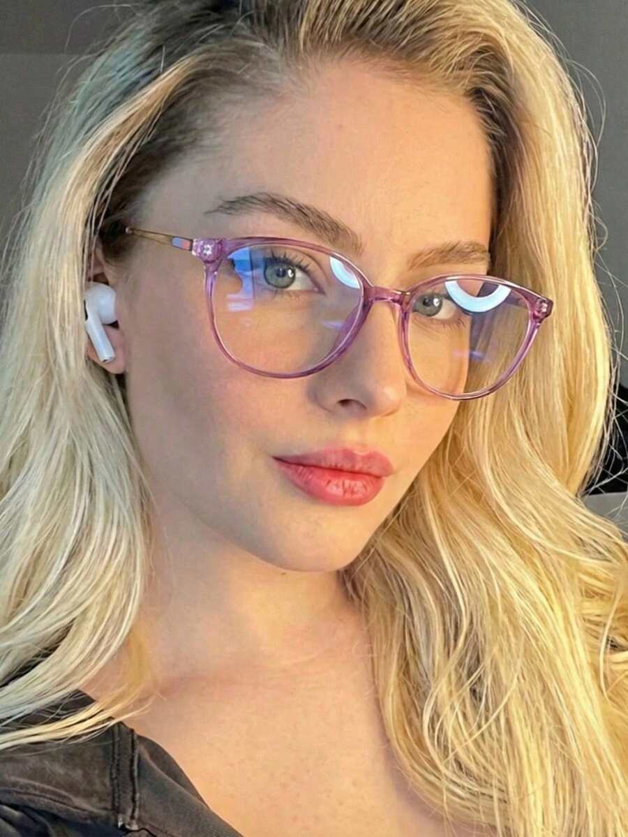 1副TR90圆形女士眼镜，可爱优雅抗衰老，日常通勤时尚金属超轻无度数眼镜，无度数可定制近视度数 - 彩色 - 查看 1