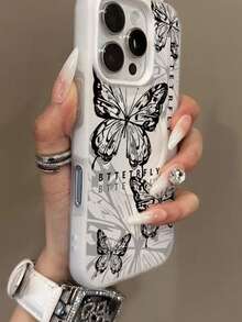 1个黑色蝴蝶图案果冻二合一磁吸手机壳，情人节情侣手机壳，兼容 17 Pro Max/16 Pro Max/15 Pro Max/13/15/16/17 Pro/14/11，时尚黑色蝴蝶图案果冻二合一磁吸手机保护壳 - 白色 - 查看 3