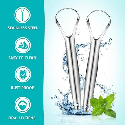 1pc Tongue Scraper, Stainless Steel Tongue Cleaner For Both Adults Professional Reduce Bad Breath Metal Tongue Scrapers, Help Your Oral Hygiene"