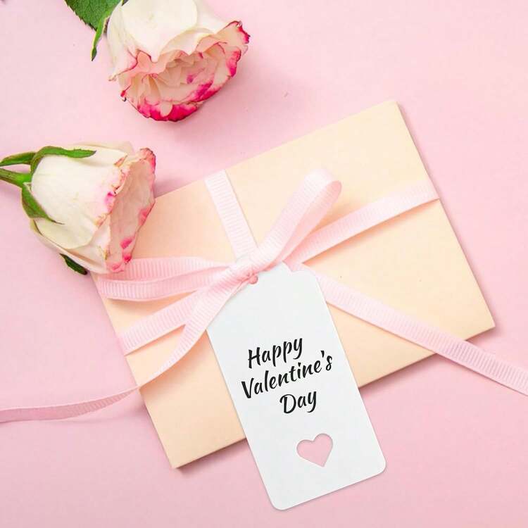 50/100 Stück rosa Cut Out Herz Hochzeitsfavoritenetiketten mit Schnüren, einfarbige Geschenkanhänger, rote Papiertags geeignet für Hochzeit und Geburtstagsfest Süßigkeiten - Pink - Übersicht 8