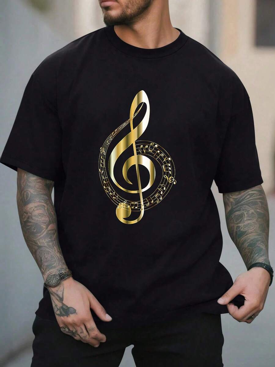 "Notes" Men's T-Shirt | Soft And Comfortable T-Shirt Made From 100% Pure Cotton With Short Sleeves And A Crew Neck. - Black - View 1