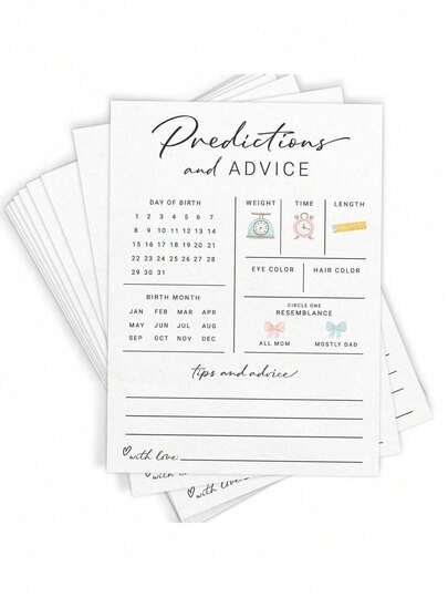 50pcs - New Parents Prediction & Advice Cards - Baby Shower Game, Bless New Moms & Dads, Reveal Baby's Gender, Modern Minimalist Design, 30 Cards Total