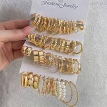 48件套极简主义金属几何耳环套装（女士款） - 金色 - 查看 1