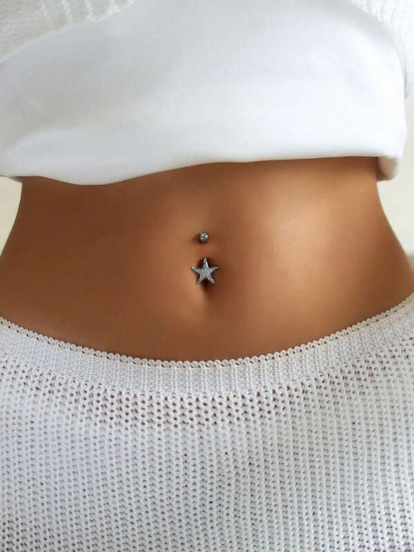 1件性感立方氧化锆海星装饰肚脐环，适合女性日常佩戴、度假、派对等场合