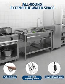 Fregadero Industrial de Acero Inoxidable Extra Grande con Cajón - Estación de Lavado Resistente para Cocina, Lavandería, Garage o Negocio - Plateado - Ver 3