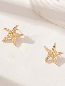 一对可爱海星造型耳钉，适合夏季海滩风格 - 金色 - 查看 4