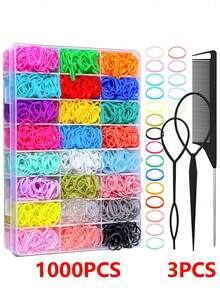 1003pcs Random Color Elastic Hair Ties, 28 Colors Mini Soft Hair Scrunchies Hair Accessories Set For Girls - Multicolor - View 8