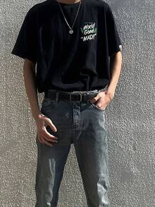 1pc Men's Black Leather Belt, Vintage Metal Buckle And Contrast Stitching, Casual Jeans Accessory, Adjustable Size Suitable For Daily/Work Wear - Multicolor - View 6