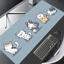 1 Extra-Large Rubber Desk Mat With Anti-Slip Function | Features Precision Stitching And A Fun Blue Cartoon Cat Dancing Design - A Durable Mouse Pad Suitable For Office, Gaming, Or Home Computer Use. - Mouse Pad - View 3