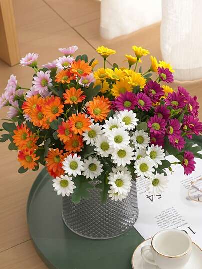 1pc Realistic Daisy Flower, Suitable For Indoor Home Decor In Spring/Summer, UV-Resistant Artificial Flower, Colorful Daisy Floral, Applicable For Tabletop Center Decor, Porch, Yard, Balcony Decoration, Wedding Season, Valentine's Day, Thanksgiving, Mother's Day And Other Festivals, Plastic Material, Tabletop Placement