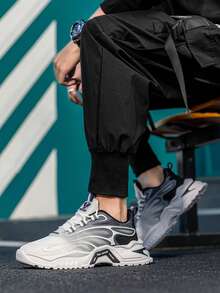 男士休闲厚底回弹低帮运动鞋，舒适通勤百搭时尚休闲鞋 - 灰色 - 查看 4