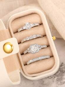 4枚立方氧化锆戒指套装，附赠礼盒，适合婚礼、订婚、周年纪念、情人节等场合赠送。 - 1# - 查看 11