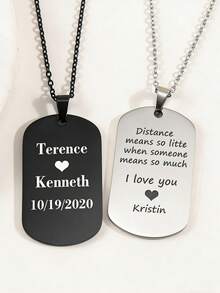 1pc Stainless Steel Military Dog Tag Necklace, Customizable Necklace For Men, Collar Accessory, Jewelry. Customized Name, Date Engraved Military Tag. Suitable For Father, Mother, Couples, Boyfriend, Self-Commemoration, Gift For Friends And Family, Daily Wear, Special Occasions, Boyfriend Gift, Valentine's Day Gift, Gift For Her, Father's Day Gift, Gift For Dad, Gift For Husband/Boyfriend. Customized ID Dog Tag Engraving. - Multicolor - View 4