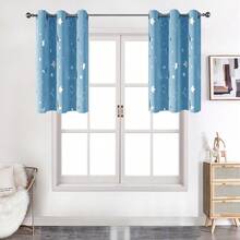 1 tấm rèm in hình sao và trăng, rèm cản sáng cho phòng ngủ, có khoen, chất liệu polyester, màu xanh da trời nhạt. - trời xanh - Xem 23