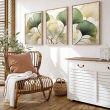 3件套，采用3D浮雕银杏叶设计，浅绿色和米色，适合装饰帆布墙画、时尚少女艺术、励志语录艺术、家居装饰、墙挂，适用于客厅、书房、餐厅和办公室。 - 彩色 - 查看 10