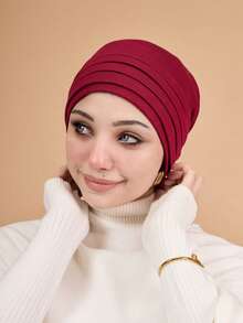 1 pièce Sous-foulard plissé à 4 couches pour femmes, bonnet turban multicouche élastique, bandeau de sport respirant et confortable, polyvalent pour usage quotidien, sport, yoga, mode - turban - Voir 2