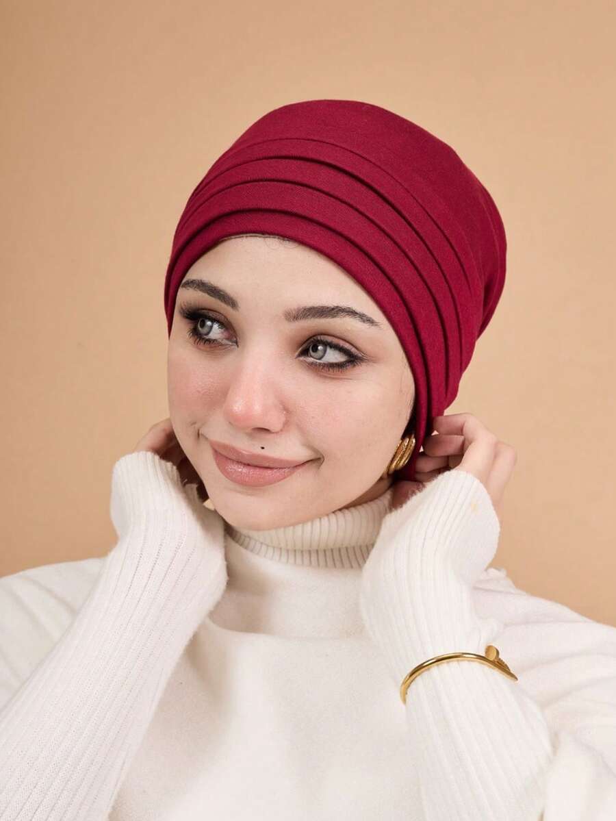 1 pièce Sous-foulard plissé à 4 couches pour femmes, bonnet turban multicouche élastique, bandeau de sport respirant et confortable, polyvalent pour usage quotidien, sport, yoga, mode
