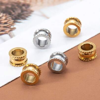 20pcs Large Hole 304 Stainless Steel Gold Cylinder Spacer Beads, Suitable For DIY Jewelry Making Accessories Like Bracelets And Necklaces