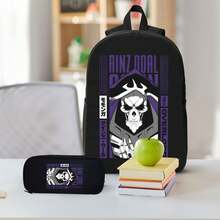 Camiseta De Ainz Ooal De Overlord Con Líneas Three Piece Backpack Set, Large Capacity Backpack, Crossbody Bag, Pencil Case, Adjustable Shoulder Strap Design, Convenient, School Backpack, Essential Three Piece Set For Starting School, Unisex - Black - View 8