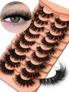 9对蓬松凌乱假睫毛，一盒三种款式，3D水貂毛假睫毛，自然卷翘，浓密交叉全条假睫毛，适合派对场合 - 交叉款 - 查看 8