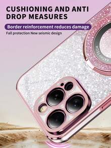 Sparkle Gradient Electroplated Shockproof Magnetic Stand Ring Holder Phone Case Compatible With IPhone 17/16/15/14/13/12/11/XS MAX/XR/8/7/6,Galaxy S26/S25/S24/S23/A07/A17/A27/A26/A37/A36/A57/A56/A73,Galaxy Note ,Redmi Note,Redmi 9/12/13C/14C/15C/A3/A5, Honor OPPO MOTO INFINIX REALME RENO - Pink - View 6