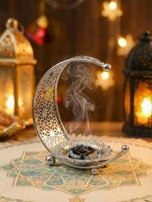 Ramadan Moon Star Metal Incense Burner, Moon Bakhoor Burner Decoration Candelabra Dining Table Decor Fashion Home Decor Candlestick, Incense Holders, An Ideal Gift For Friends, It Makes The Perfect Present For Family And Friends, Ramadan Utensils,Purposes Of Ramadan,Ramadan Gifts,Eid Giveaways,Ramadan Reflections,Ramadan,Ramadan Distributions,Ramadan Kareem - Silver - View 9
