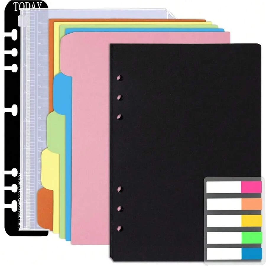 Rancco A5 Planner Inserts 6 Rings Planner Refills Set, 60 Sheet Black Blank To Do List Loose Leaf Paper W/Zipper Pouch, Binder Dividers, Ruler, Index Tab For Journal, Double-Sided, Undated, 8.3x5.6in - BlackBlank - View 1