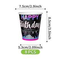 1 Set Music Happy Birthday Disposable Plates, Napkins, Cups, Serves 8 Guests, Suitable For Birthday, Wedding, Party, Family Picnic - Multicolor - View 9
