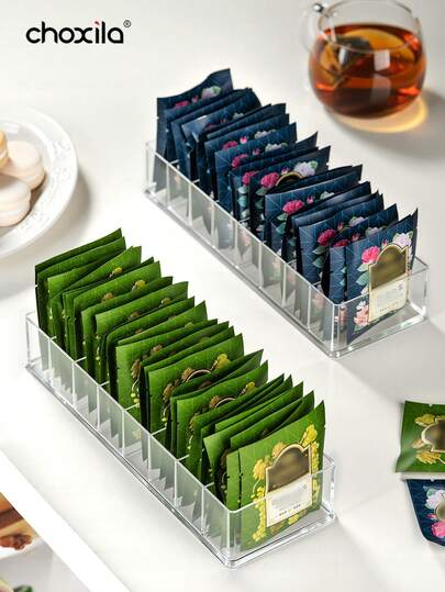 choxila 1pc Tea Bag Storage Rack, Acrylic Tea Bag Holder, 8-Layer Tea Storage Container, Sugar Holder, Tea Bag Storage Box Suitable For Tabletop