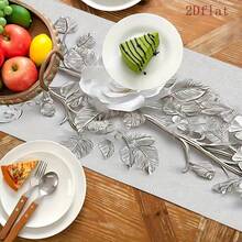 1PC 2D Flat Elegant Floral Print Table Runner - White/Grey Rose Pattern, Restaurant Decor - Durable Polyester Fabric Party Decor Tablecloth Home Decor Spring Home Decor Mantel Para Comedor Centros De Mesa - 13x72 英寸 - 查看 2