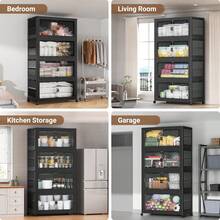 28inch 600Qt Stackable Storage Bins With Lid, Extra Large Closet Organizer Collapsible Drawer Boxes With Wheels, Folding Plastic Cabinet Containers For Home Kitchen Room Organization, 1/2/3/4/5Pack - 灰色 - 查看 3