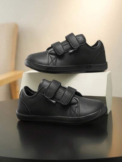 1双纯色简约低帮儿童帆布鞋，双面魔术贴设计，方便穿脱，防滑软底，轻便舒适，男女通用休闲运动/学生鞋