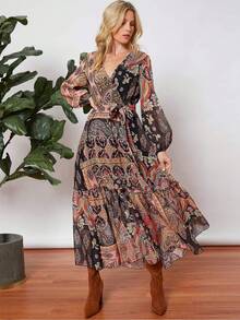 Refined, Neutral, Everyday, Basic, Regular, Spring, Airy. Spring. Street, Vacation.  Boho Maxi Dress With Floral Print - Nhiều màu - Xem 4