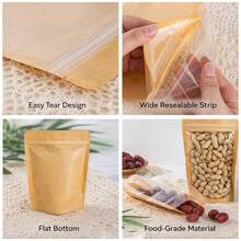 10pcs Brown Kraft Paper Bags, Front Transparent Zipper Design, Reusable Sealed Bags Suitable For Nuts, Coffee, Tea, Candy, Food Storage Packaging, Kitchen Accessories, Kitchen Essentials, Food Storage Organization, Kitchen Storage - Brown - View 4