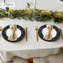 24pc 13in Black Party Plates, Decorative Reusable Dish Set For Catering - Black - View 2