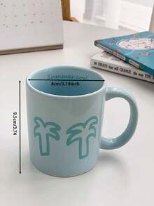 清爽夏日风情蓝色陶瓷马克杯——俏皮的椰树涂鸦设计，内壁印有“夏日清凉”字样，是冰咖啡、冷萃咖啡和海滩主题饮品的理想之选，为您的日常补水增添趣味和活力。 - 彩色 - 查看 11