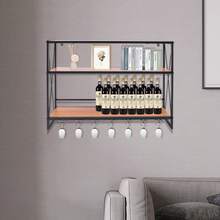 YUNRUX Industrial Wine Racks Wand montiert mit 7  Glashalter, rustikales Metall hängende Weinhalter Wein Zubehör, 3-Ebene Wand Flaschenhalter Glashalter, Holz Regale Wandregal - A - Übersicht 4