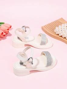 1 Pair Girls' Shoes, Children's Princess Sandals, New Summer Design With Rhinestones, Children's High Heel Sandals - Beige - View 5