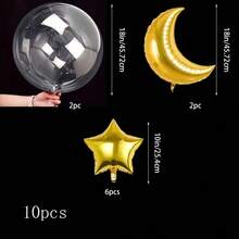 Bộ 10 bóng bay hình trăng sao vàng, bóng bay bong bóng trong suốt, trang trí lễ Eid, tiệc Eid, sự kiện cộng đồng Eid. - Vàng - Xem 3