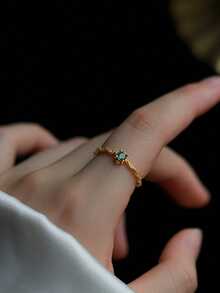 1枚奢华简约祖母绿镶嵌戒指，开口可调节 - 金色 - 查看 3