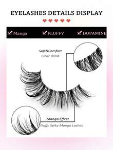 Asiteo 7对漫画风格轻盈自然水润感假睫毛，嫁接效果仿貂毛，透明梗，Y2K风格，3D蓬松长款猫眼妆，自然浓密，适合派对、聚会、音乐节、开斋节等场合。 - 眼尾拉長款 - 查看 5