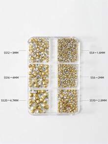 1000颗/6格 1.6mm-4.6mm 超闪蓝白粉满天星金尖锥形钻石美甲配件 DIY艺术设计，玻璃叠钻美甲装饰ins风，适用于美甲设计、珠宝、棺材形美甲、法式杏仁形美甲、长短指甲、椭圆形指甲、方形指甲、珠宝工艺设计、毕业帽设计、DIY手机壳装饰 - 彩色 - 查看 6