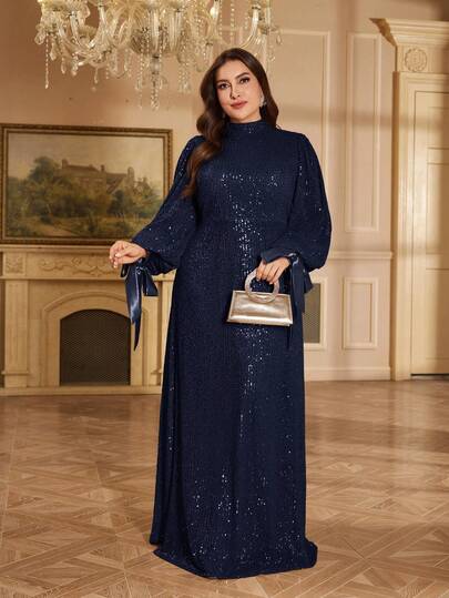XUIBOL Plus Size Sequin Turtleneck Comfortable Dress, Suitable For Different Body Wear, Round Neck Long Sleeved Slim Fit Fishtail Hem Unique Design Solid Color Elegant And Luxurious Maxi Dress, Suitable For Various Parties, Graduations, Weddings, Events And Various Banquets And Dancing Parties,Formal Ball Gown For Women,Prom Dress,Mother's Bridesmaid Dress(2025 Fashionable And Style)Black Evening Wedding Guest Dress, Dinner Party Dress